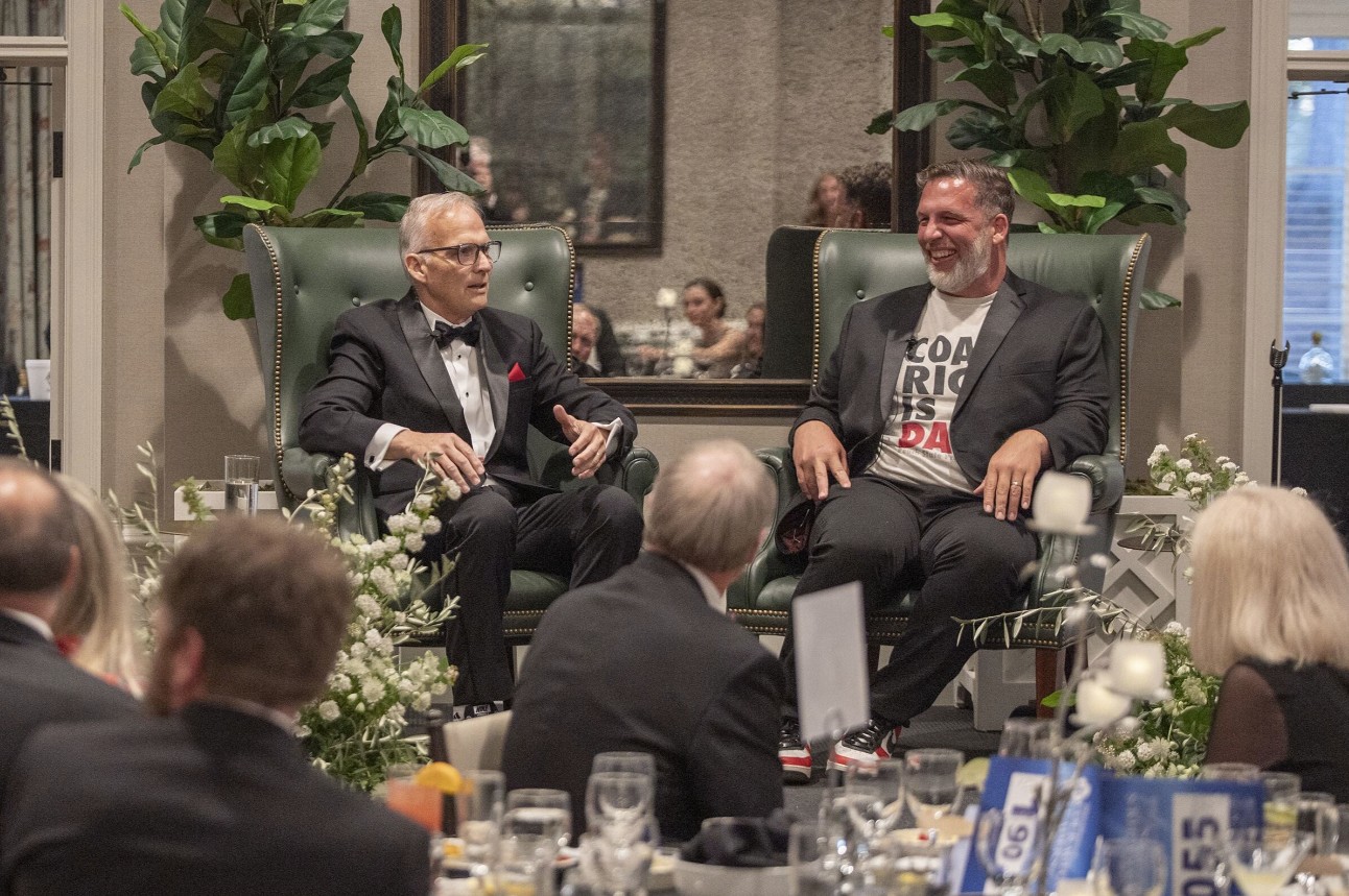 Russ Tanner and Mark Richt on state at the 2026 St. Mary’s Celebration of Courageous Leaders Gala. (Photo Credit: Wingate Downs)