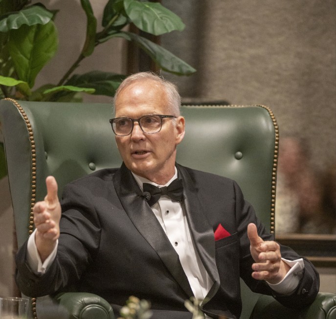 Mark Richt closing the evening at the 2026 St. Mary’s Celebration of Courageous Leaders Gala. (Photo Credit: Wingate Downs)
